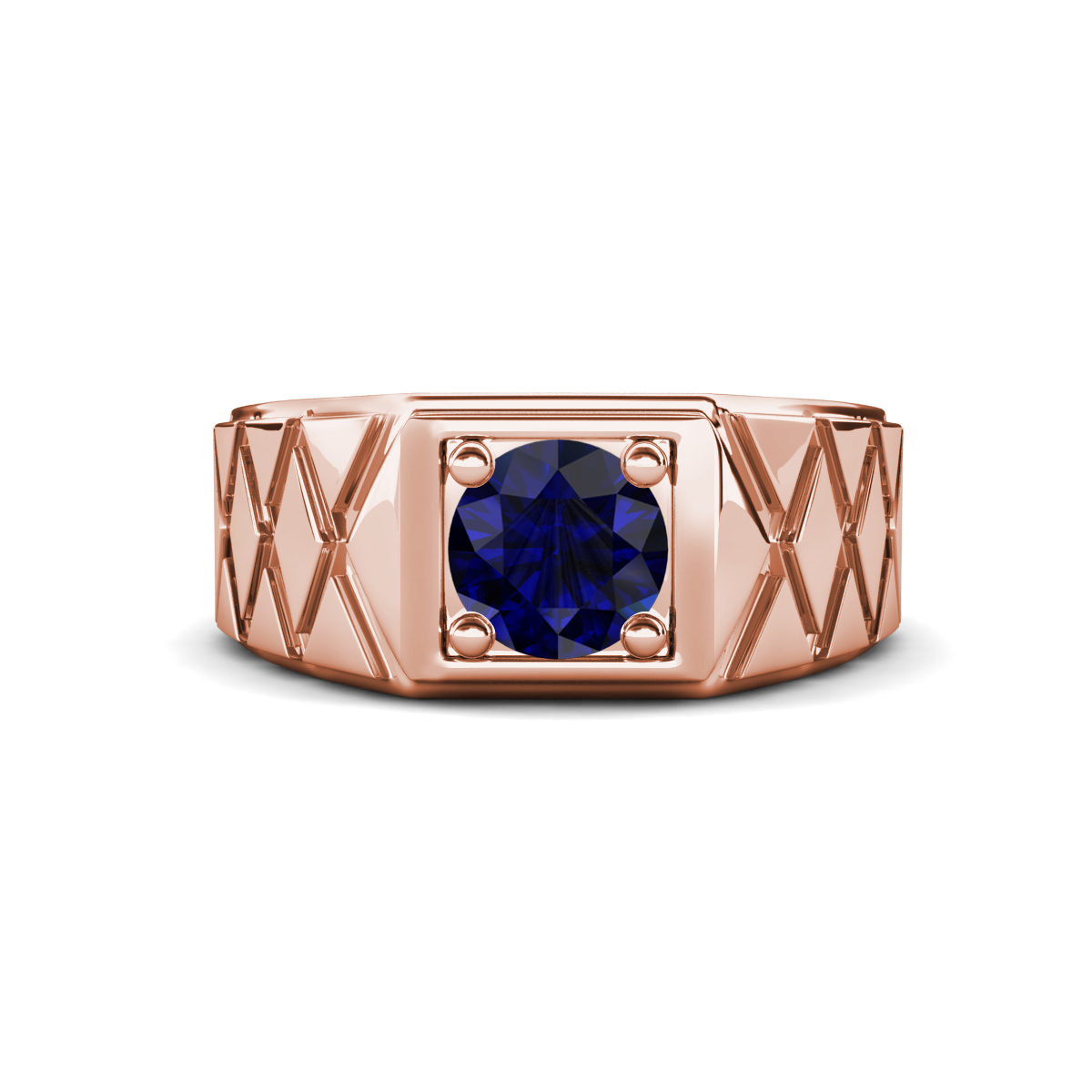 Jabari 1.15 ct Blue Sapphire (6.00 mm) Criss Cross Design Shank Solitaire Men Band (9.5 mm) 